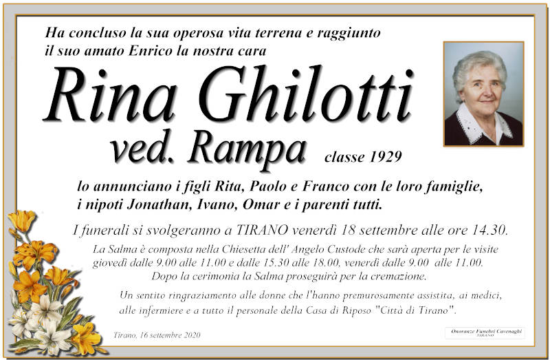 necrologio Ghilotti Rina