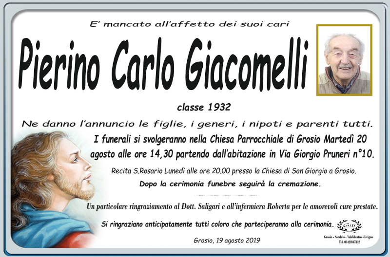 necrologio Giacomelli Pierino Carlo