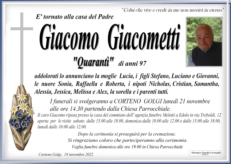 Necrologio Giacometti Giacomo