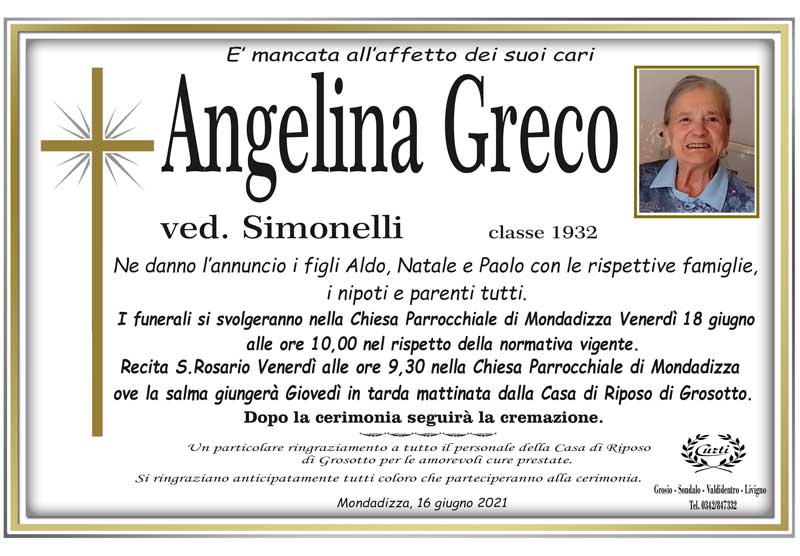 necrologio Greco Angelica