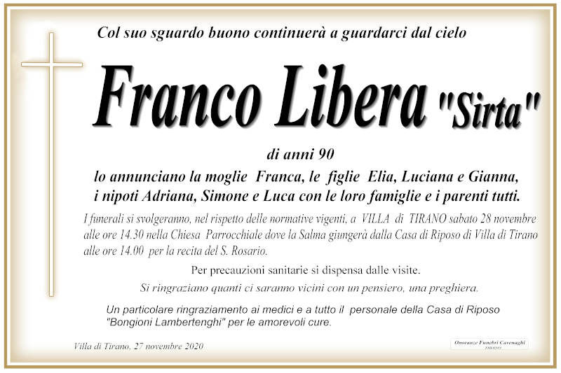 necrologio Libera Franco "Sirta"