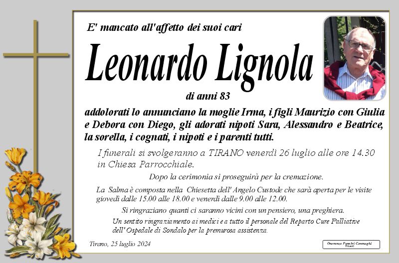 Necrologio Lignola Leonardo