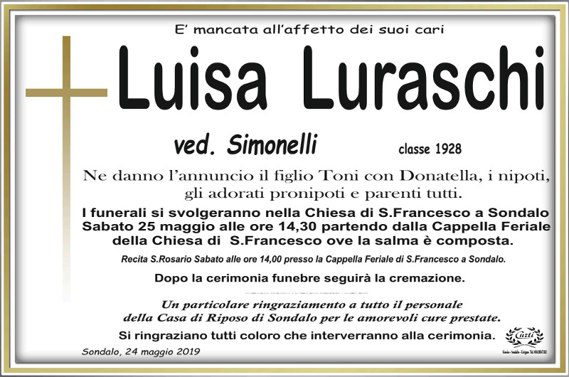 necrologio Luraschi Luisa
