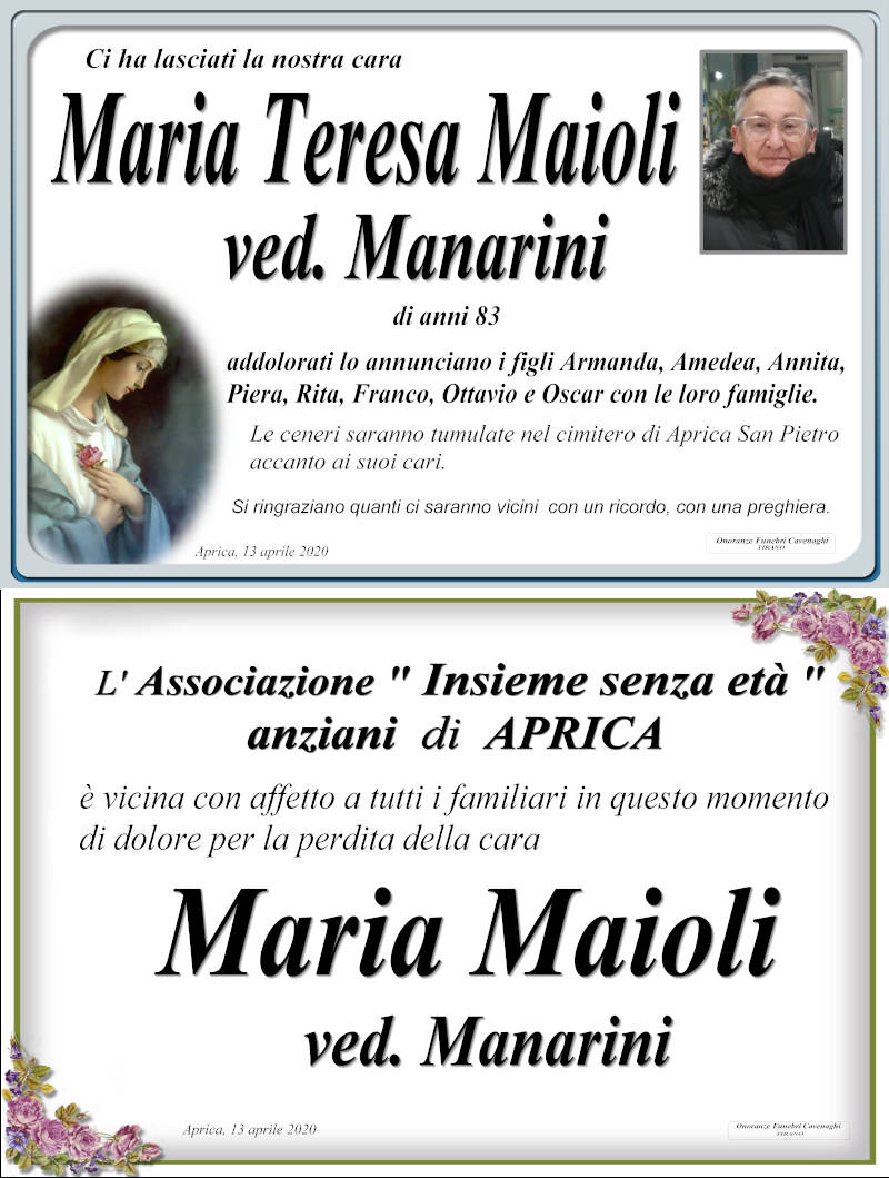 necrologio Maioli Maria Teresa