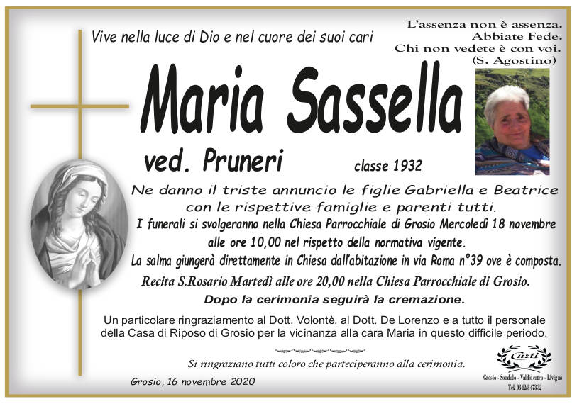 necrologio Sassella Maria