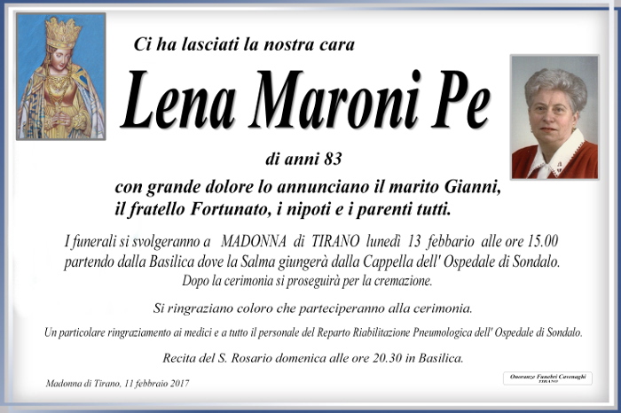 Necrologio Lena Maroni Pe