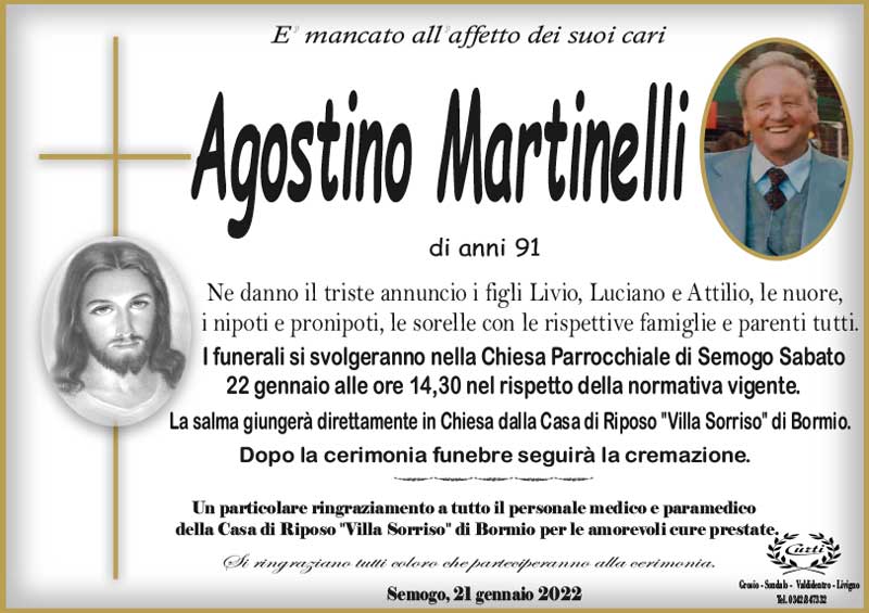 necrologio Martinelli Agostino