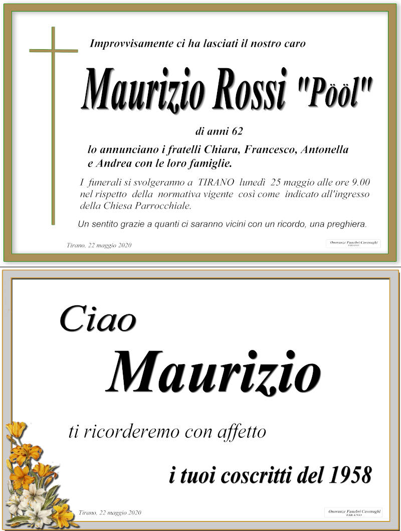 necrologio Rossi Maurizio