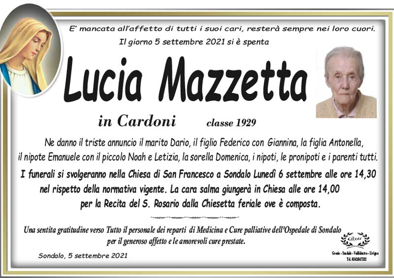 necrologio Mazzetta Lucia