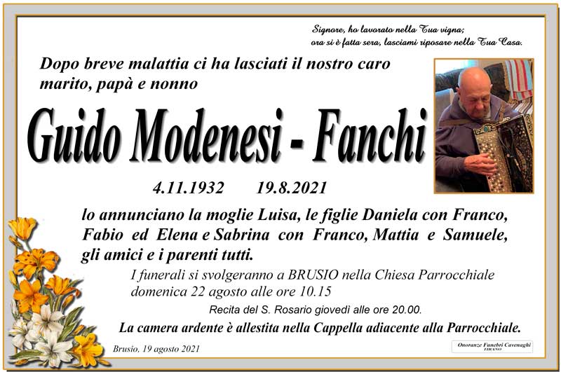necrologio Guido Modenesi-Fanchi