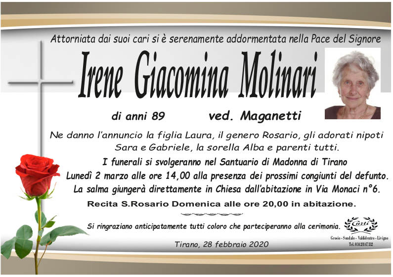 necrologio Molinari Irene Giacomina