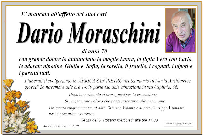 necrologio Moraschini Dario