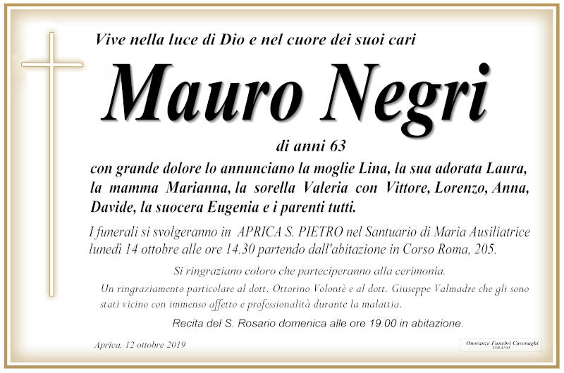 necrologio Negri Mauro