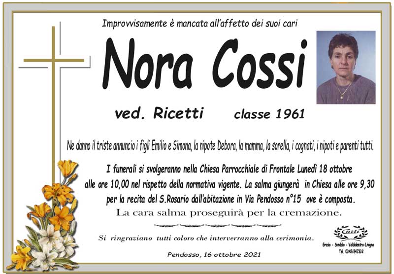 necrologio Cossi Nora