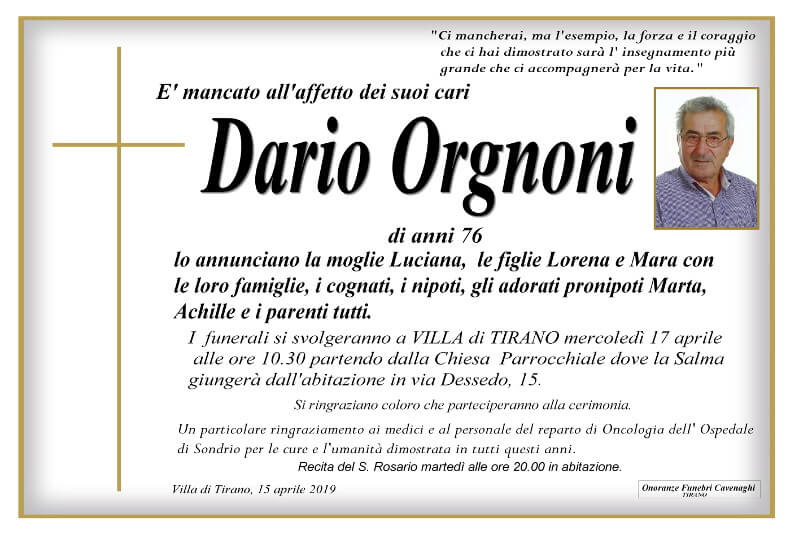 necrologio Orgnoni Dario
