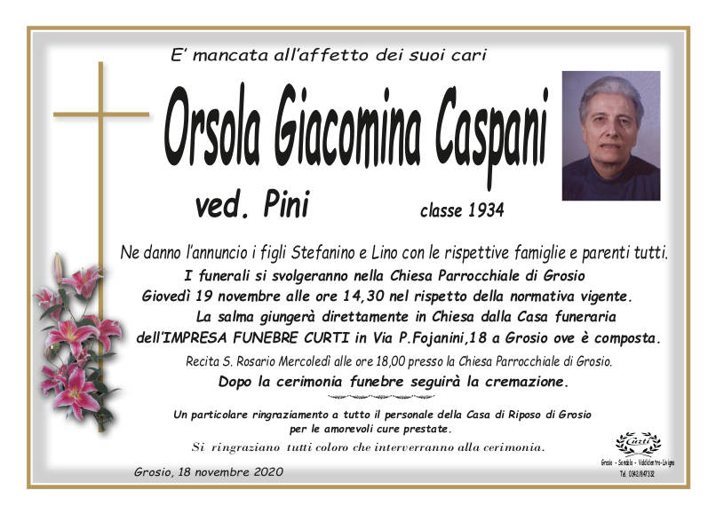 necrologio Caspani Orsola Giacomina