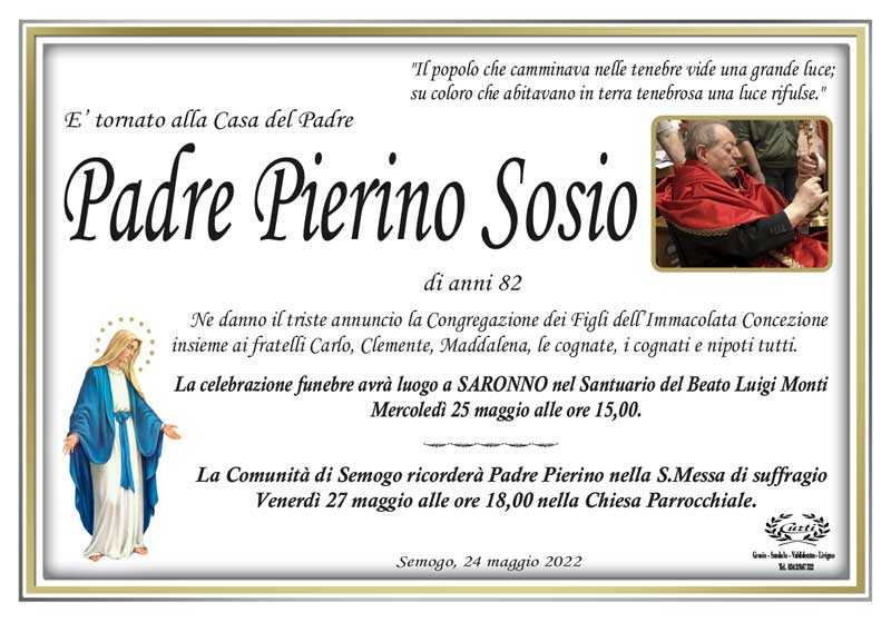 necrologio Padre Pierino Sosio