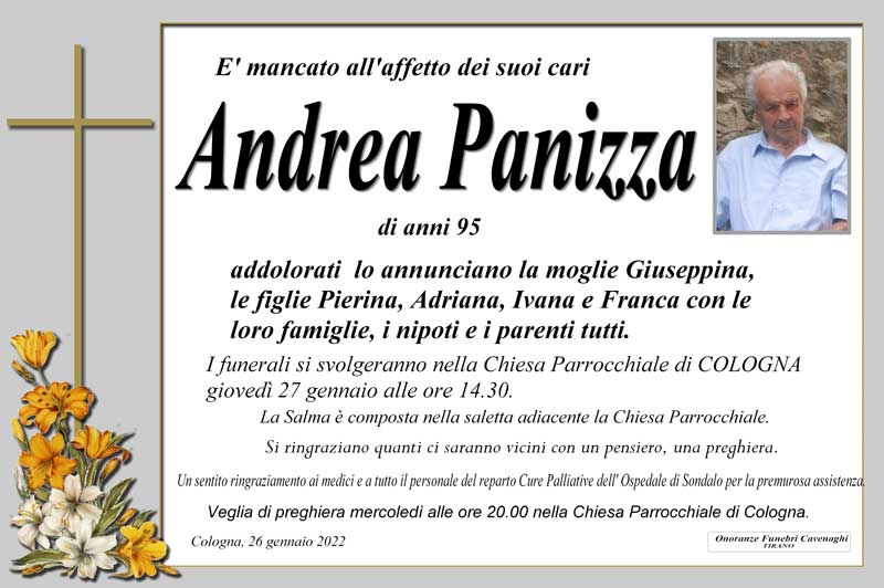 necrologio Panizza Andrea