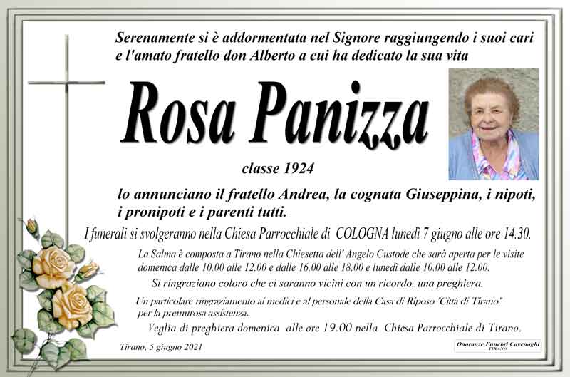 necrologio Panizza Rosa