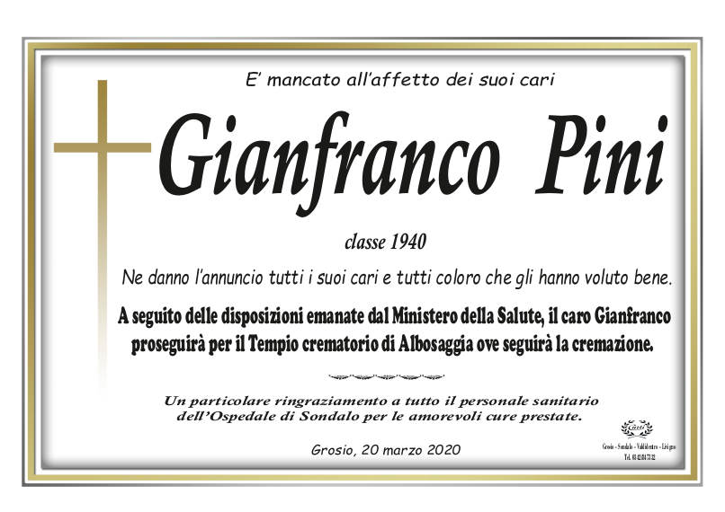 necrologio Pini Gianfranco