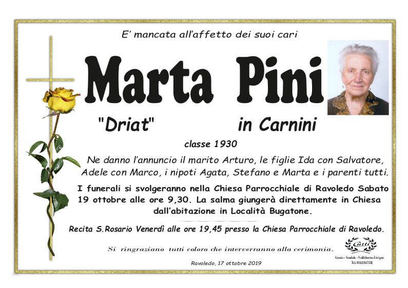 necrologio Pini Marta