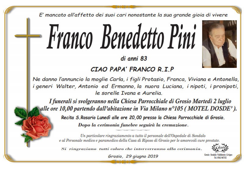 necrologio Pini Franco Benedetto