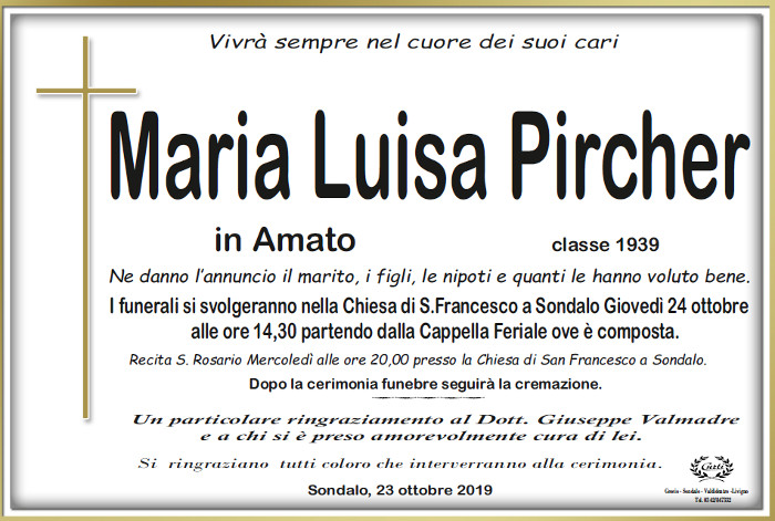 Necrologio Pircher Maria Luisa