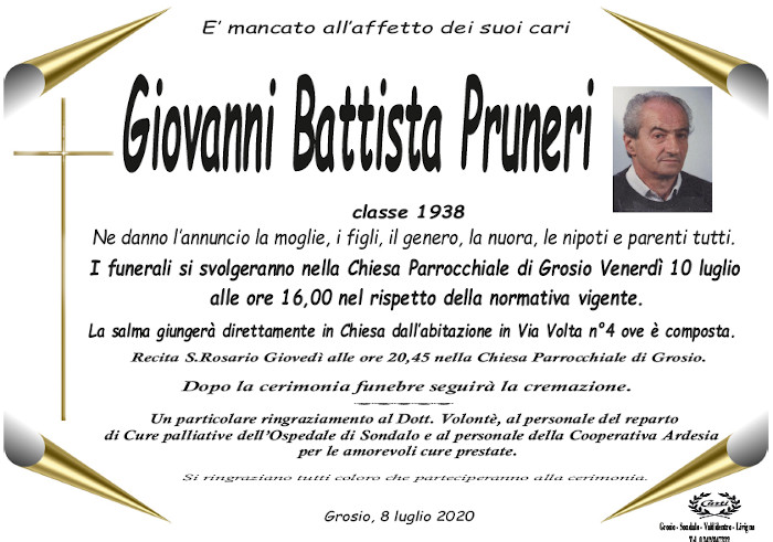 necrologio Pruneri Giovanni Battista