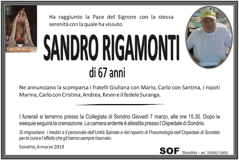 necrologio Rigamonti Sandro