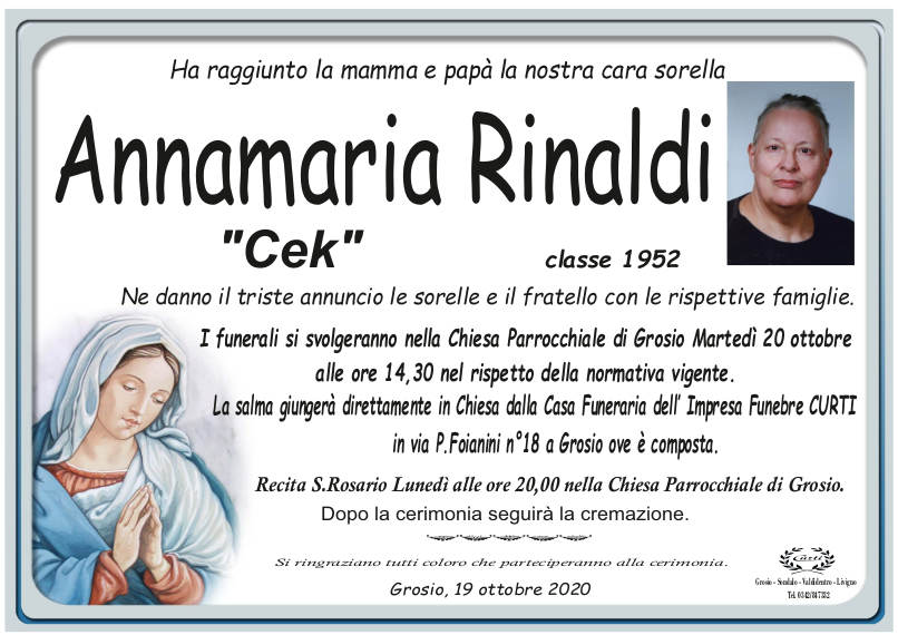necrologio Rinaldi Annamaria