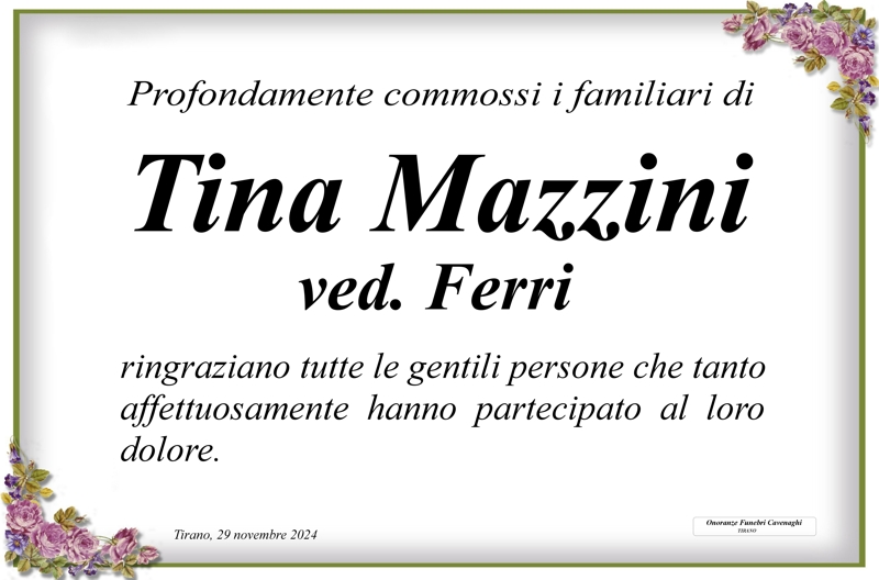 Ringraziamenti Mazzini Tina ved. Ferri