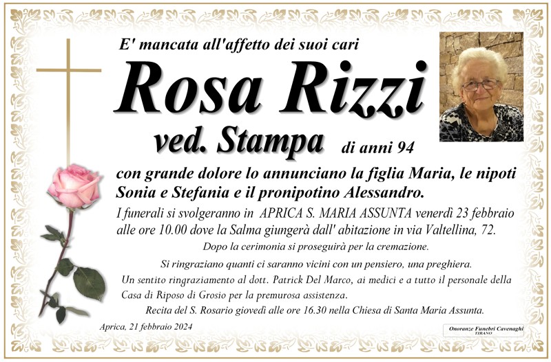 Necrologio Rizzi Rosa