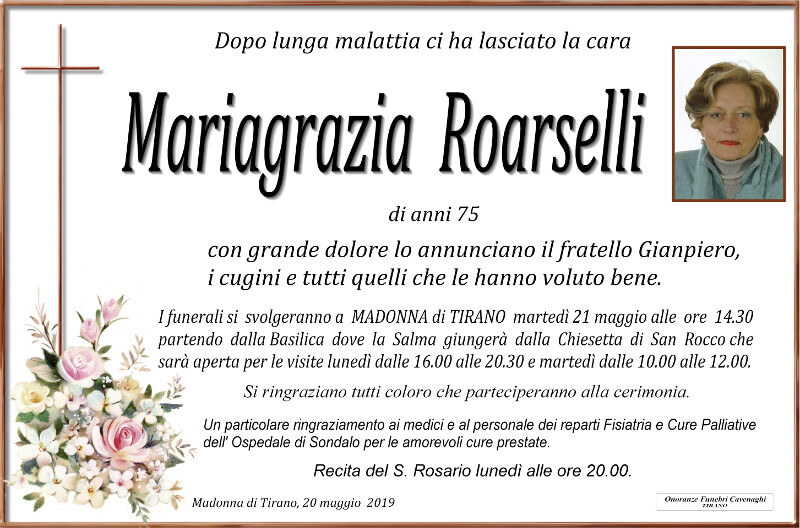 necrologio Roarselli Mariagrazia