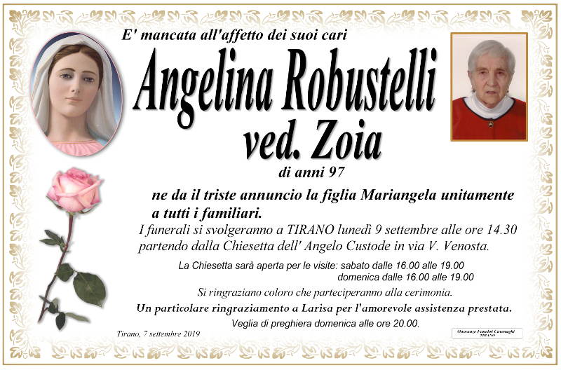 necrologio Robustelli Angelina