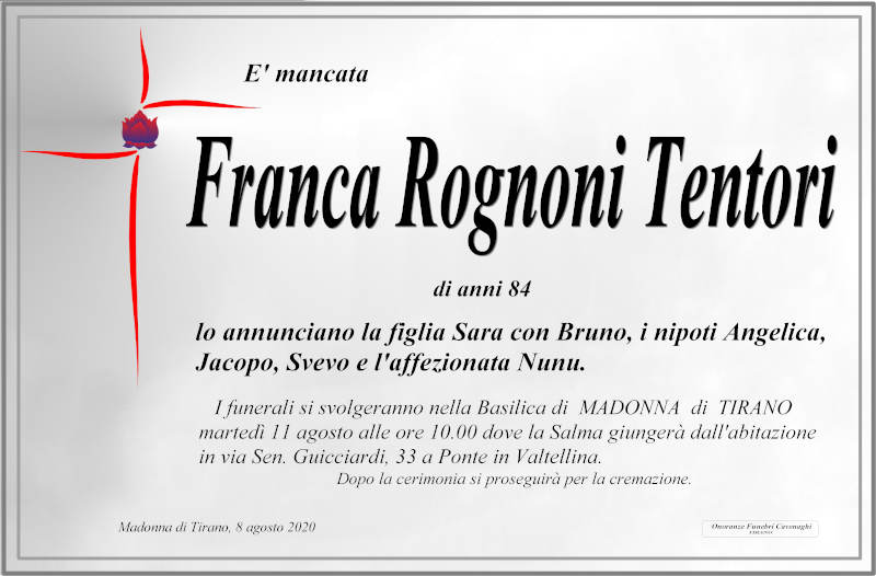 necrologio Franca Rognoni Tentori