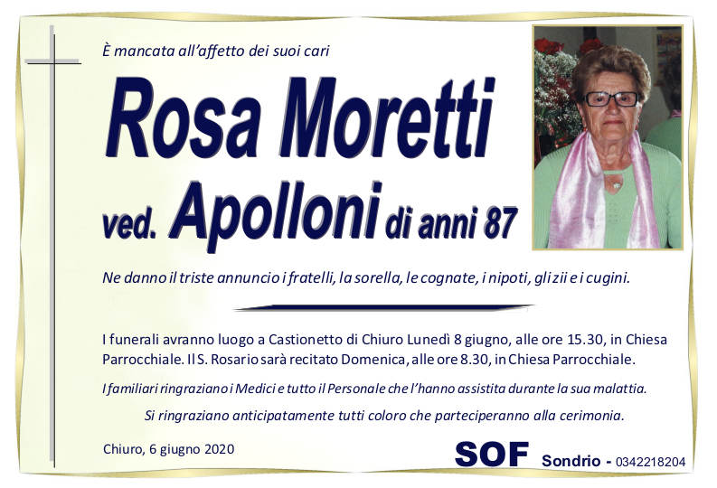 necrologio Moretti Rosa