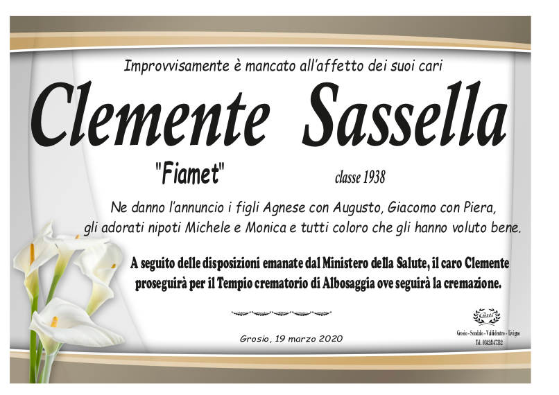 necrologio Sassella Clemente