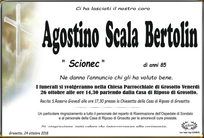necrologio Scala Bertolin Agostino