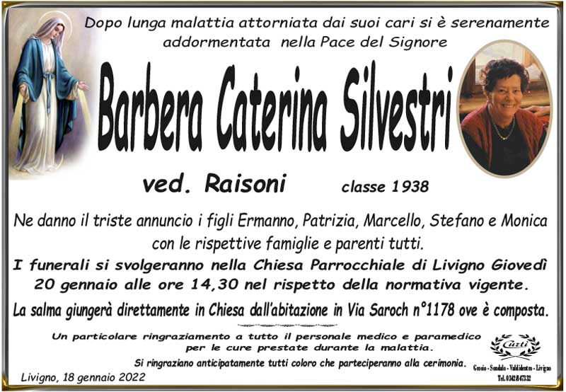 necrologio Barbera Caterina Silvestri