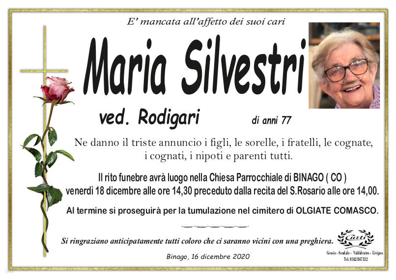 necrologio Silvestri Maria