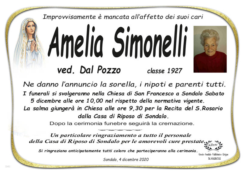 necrologio Simonelli Amelia