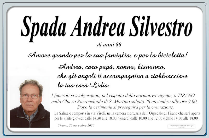 necrologio Spada Andrea Silvestro