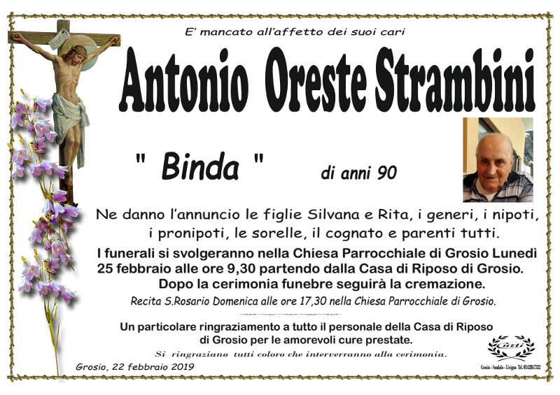 necrologio Strambini Antonio Oreste