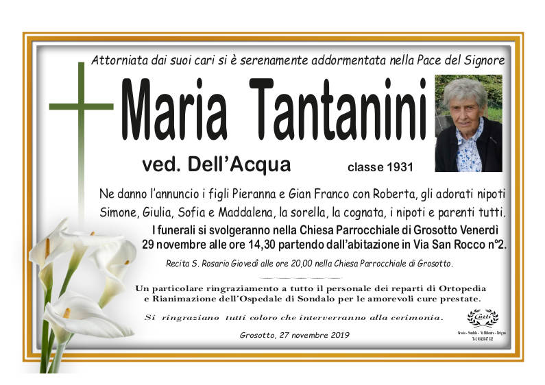 necrologio Tantanini Maria