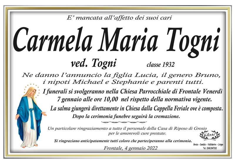 /necrologio Togni Carmela Maria