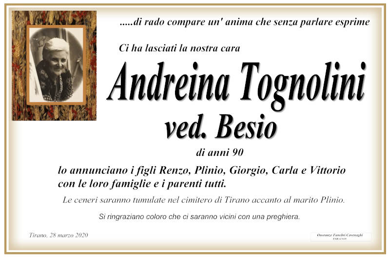necrologio Tognolini Andreina