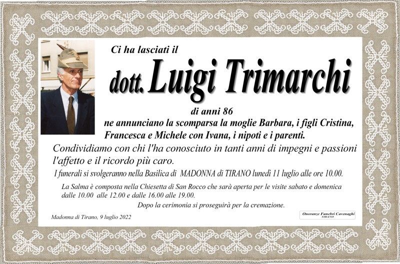 Necrologio Trimarchi Luigi Intorno Tirano