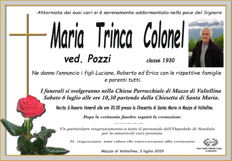 necrologio Trinca Colonel Maria