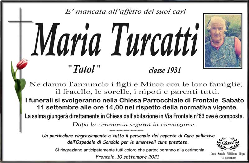 necrologio Turcatti Maria