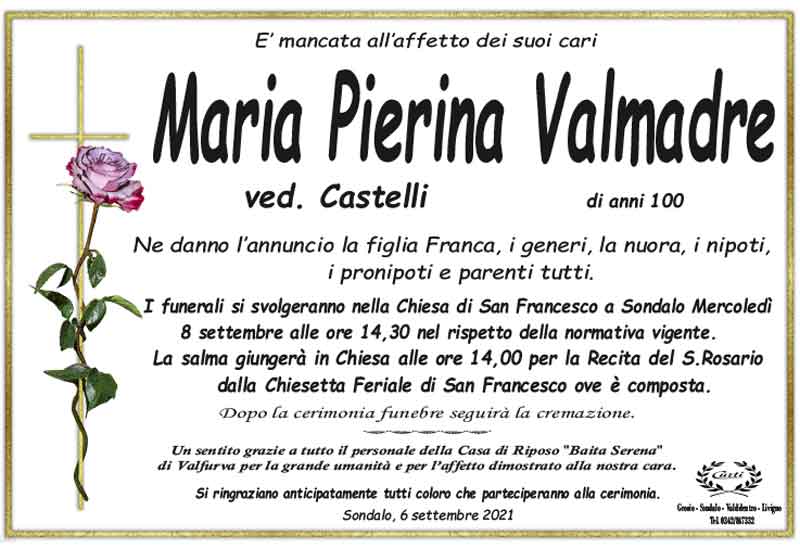 necrologio Valmadre Maria Pierina